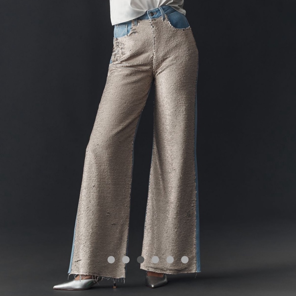 Anthropologie Sequin High-Rise Wide-Leg Skater Jeans by Pilcro Size 28